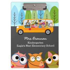 Niedliche Owls Schule Bus Personalisiert Lehrer Klemmbrett