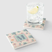 Niedliche Owls Trees Muster Fun Custom Initial Steinuntersetzer (Seitenansicht)