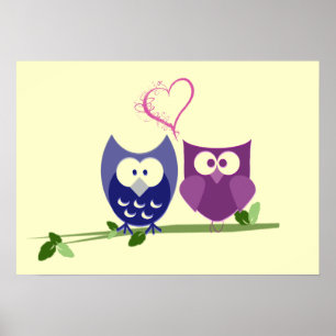 Niedliche Owls und Herz-Poster Poster