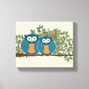 Niedliche Owls Vintage Liebesvögel Leinwanddruck
