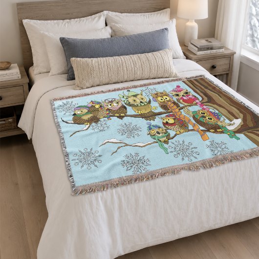 Niedliche Owls Winter Schneeflocken Decke