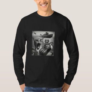 Niedliche Ozeankatze Selfie mit Oktopus im Hinterg T-Shirt