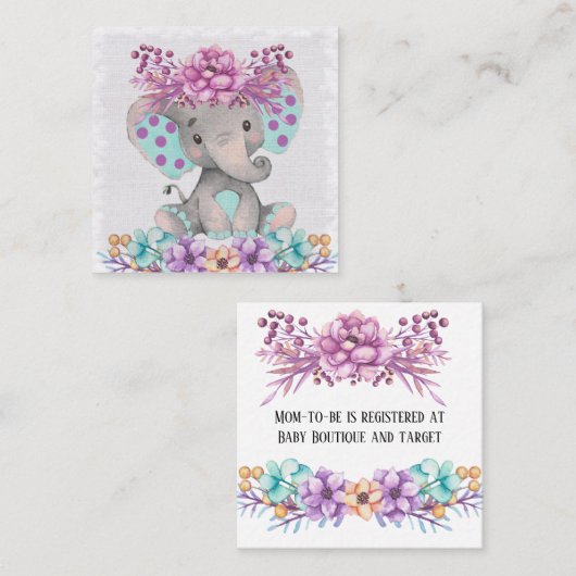 Niedliche Paint Niedlich Elephant und Florals Baby Quadratische Visitenkarte (Vorne/Hinten)