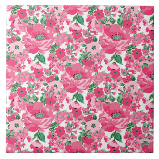 Niedliche Paint Pink Blume Elegantes Weißes Design Fliese (Vorderseite)