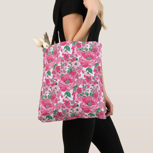 Niedliche Paint Pink Blume Elegantes Weißes Design Tasche (Von Nahem)