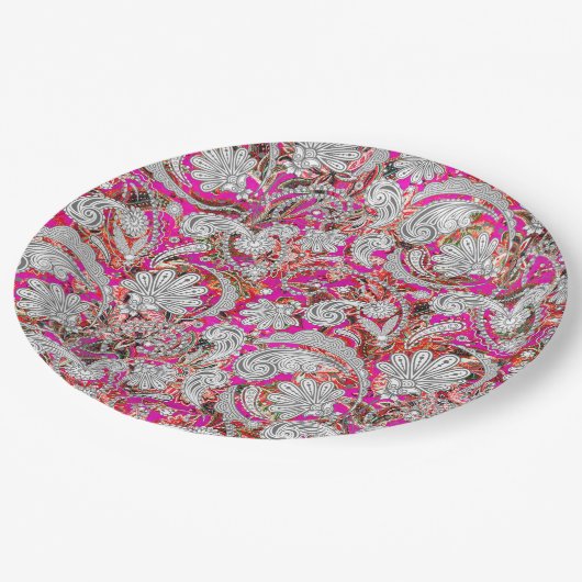 Niedliche Paisley-Muster Pappteller (Schrägansicht)