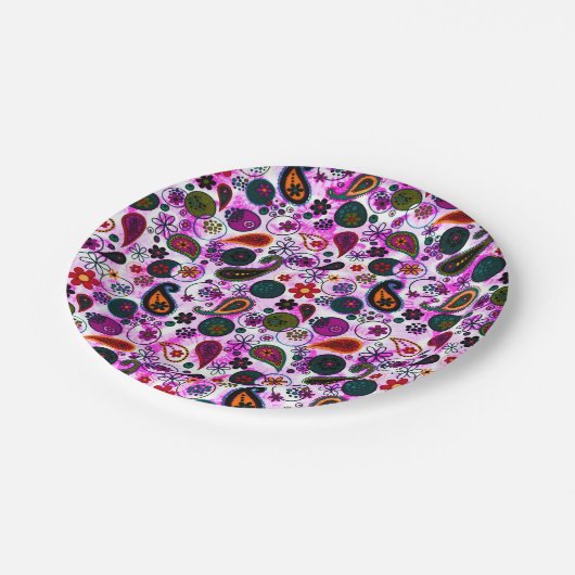 Niedliche Paisley-Muster Pappteller (Schrägansicht)