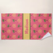Niedliche Palmen u. Sonnen, auf rosa Strandtuch (Vorderseite)