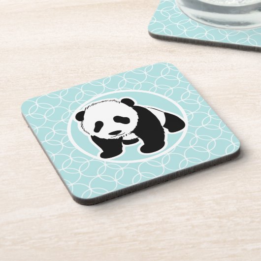 Niedliche Panda auf Baby Blue Circles Untersetzer (Linke Seite)