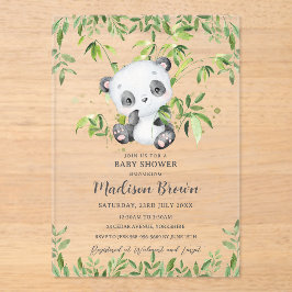 Niedliche Panda Bamboo Greenery Baby Dusche Acryleinladungen