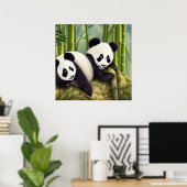 Niedliche Panda-Bären im Bambuswald Poster (Heimbüro)