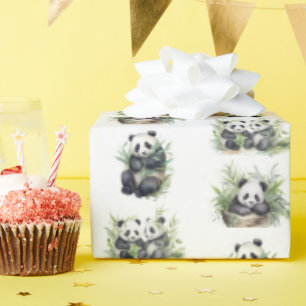 Niedliche Panda-Bären mit Bambus-Blätter Geschenkpapier