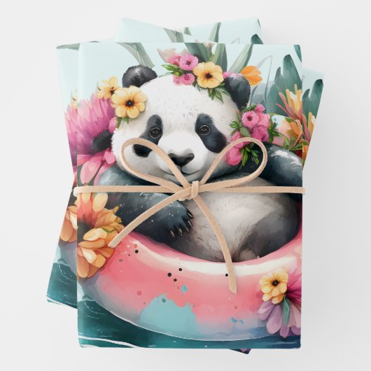 Niedliche Panda-Bärenkühlung in einer inneren Röhr Geschenkpapier Set (Beispiel)