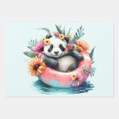 Niedliche Panda-Bärenkühlung in einer inneren Röhr Geschenkpapier Set (Vorderseite)