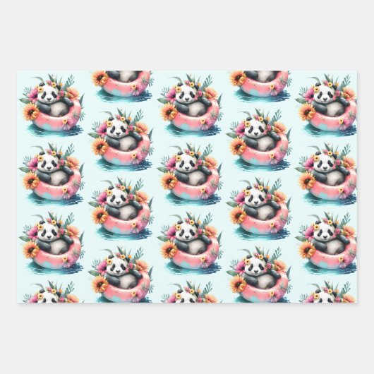 Niedliche Panda-Bärenkühlung in einer inneren Röhr Geschenkpapier Set (Vorderseite 2)