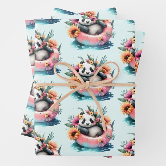 Niedliche Panda-Bärenkühlung in einer inneren Röhr Geschenkpapier Set (Beispiel)