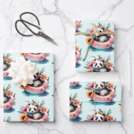 Niedliche Panda-Bärenkühlung in einer inneren Röhr Geschenkpapier Set