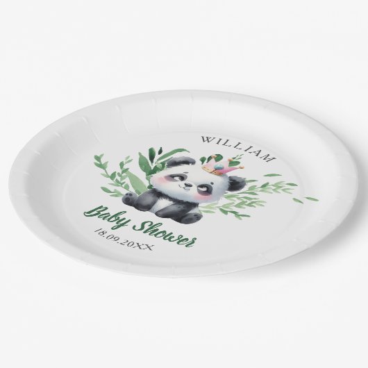Niedliche Panda Bear Babydusche Aquarell Pappteller (Schrägansicht)