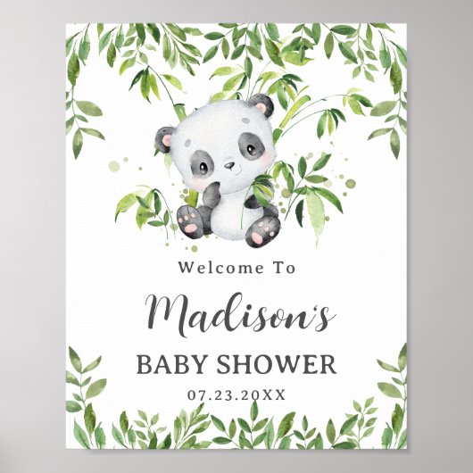 Niedliche Panda Bear Cub Greenerity Baby Dusche Em Poster (Vorne)