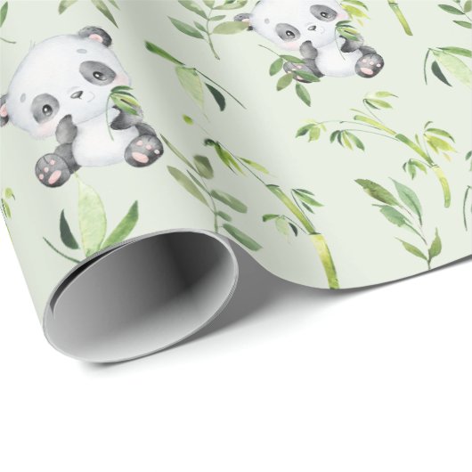Niedliche Panda Bear Cub Grüne Bambusgrüne Geschenkpapier (Rolleneckpunkt)