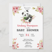 Niedliche Panda Bear Floral Girls Babydusche Einladung (Vorderseite)