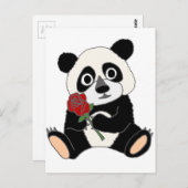 Niedliche Panda Bear Holding-Rote Rose Postkarte (Vorne/Hinten)