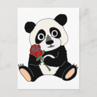 Niedliche Panda Bear Holding-Rote Rose Postkarte