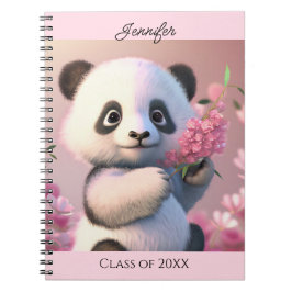 Niedliche Panda Bear Pink Blume Persönliche Bezeic Notizblock