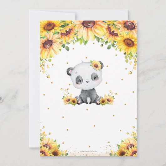 Niedliche Panda Bear Sonnenblume Blumenblütendusch Einladung (Rückseite)