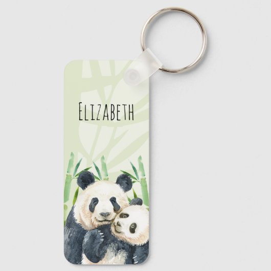 Niedliche Panda Bears Cuddling Watercolor Schlüsselanhänger (Rückseite)