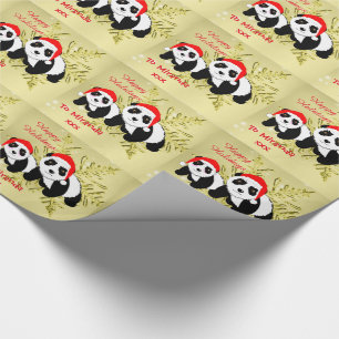 Niedliche Panda Bears Funkelnd Gold Personalisiert Geschenkpapier