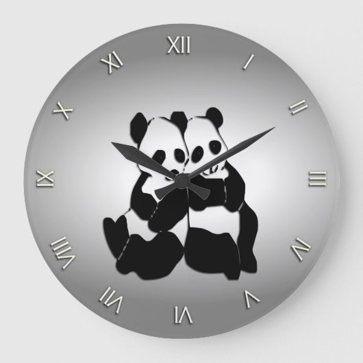 Niedliche Panda Bears Große Wanduhr (Vorderseite)