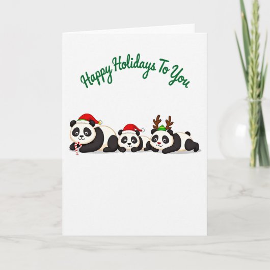 Niedliche Panda Bears Happy Holidays Santa und Ren Karte (Vorderseite)
