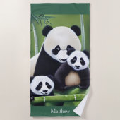 Niedliche Panda Bears Mutter und Cubs Monogram Bat Strandtuch (Vorderseite)
