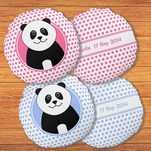 Niedliche panda-blaue Fleckenname hinten Rundes Kissen