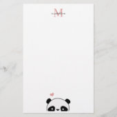 Niedliche Panda Blink Pink Monogram Script Briefpapier (Vorderseite)