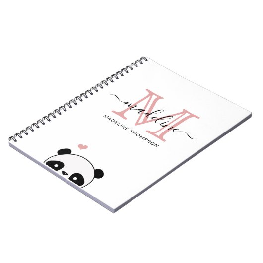 Niedliche Panda Blink Pink Monogram Script Notizblock (Linke Seite)