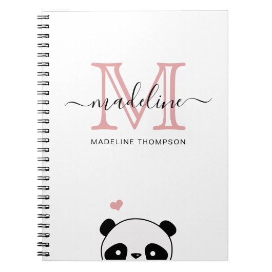 Niedliche Panda Blink Pink Monogram Script Notizblock (Vorderseite)