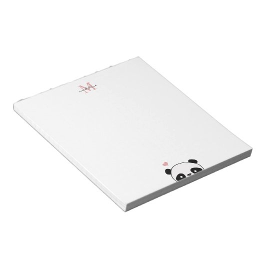 Niedliche Panda Blink Pink Monogram Script Notizblock (angewinkelt)