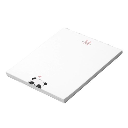 Niedliche Panda Blink Pink Monogram Script Notizblock (Rotiert)