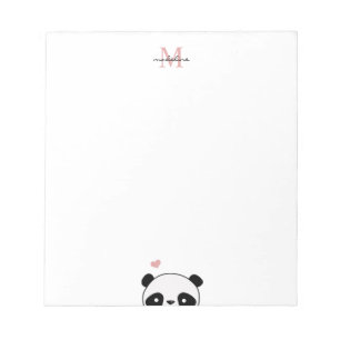 Niedliche Panda Blink Pink Monogram Script Notizblock
