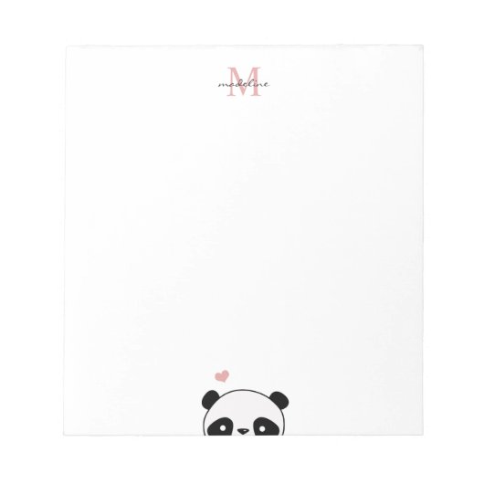 Niedliche Panda Blink Pink Monogram Script Notizblock (Vorderseite)