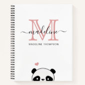 Niedliche Panda Blink Pink Monogram Script Notizblock (Vorderseite)