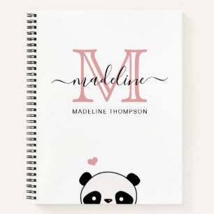 Niedliche Panda Blink Pink Monogram Script Notizblock
