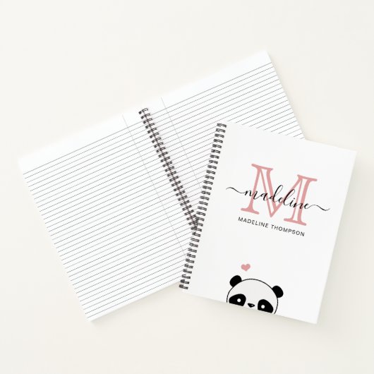 Niedliche Panda Blink Pink Monogram Script Notizblock (Innenseite)