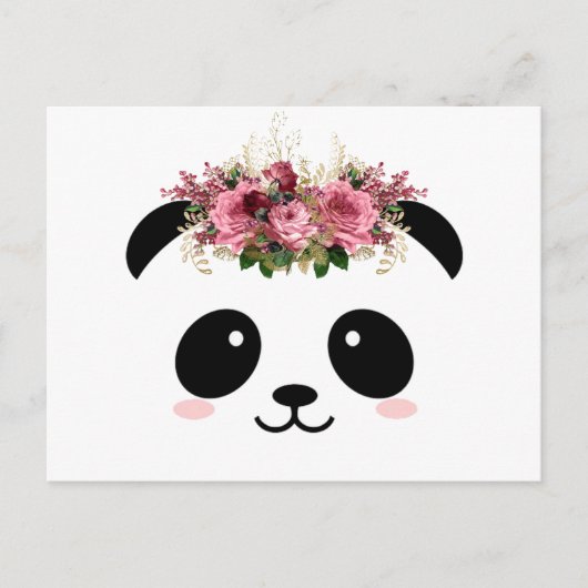 Niedliche Panda-Blumenkrone Postkarte (Vorderseite)