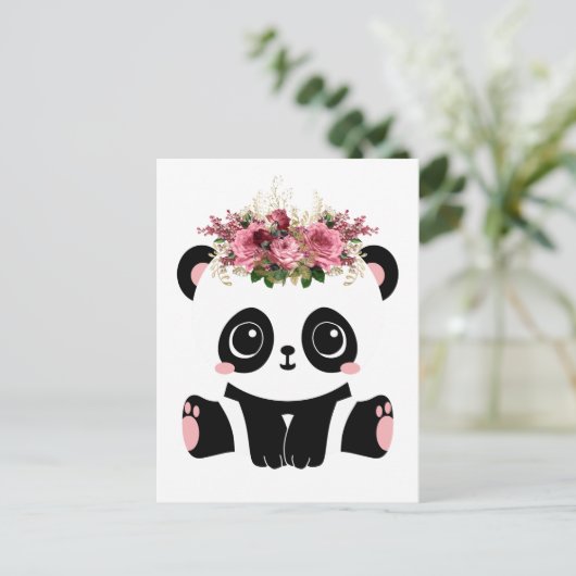 Niedliche Panda-Blumenkrone Postkarte (Stehend Vorderseite)