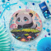 Niedliche Panda Cub in einem Wald von Pilzen Pappteller (Party)