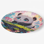 Niedliche Panda Cub in einem Wald von Pilzen Pappteller (Schrägansicht)