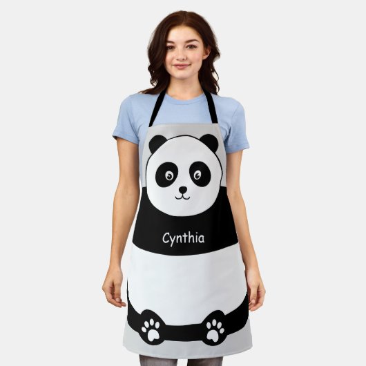 Niedliche Panda-Face-Funny-All-Over-Print Schürze (Getragen)